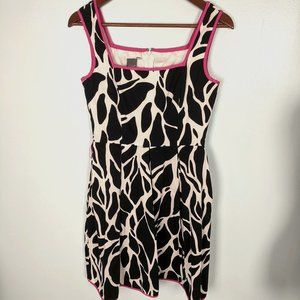 Black & White Op Art Dress with Pink Trim